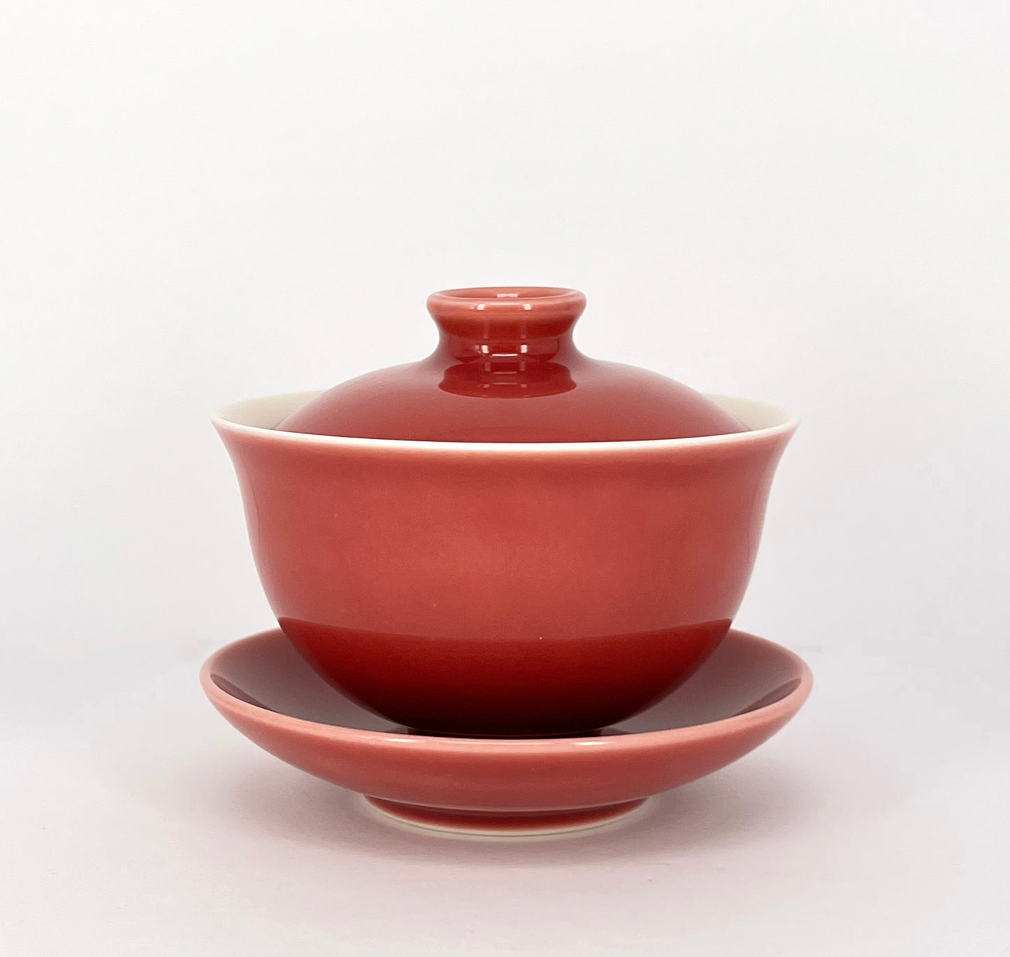 Xiaofangyao: Peach Glaze Cup with Lid and Saucer|晓芳窑:桃红釉澄映盖碗